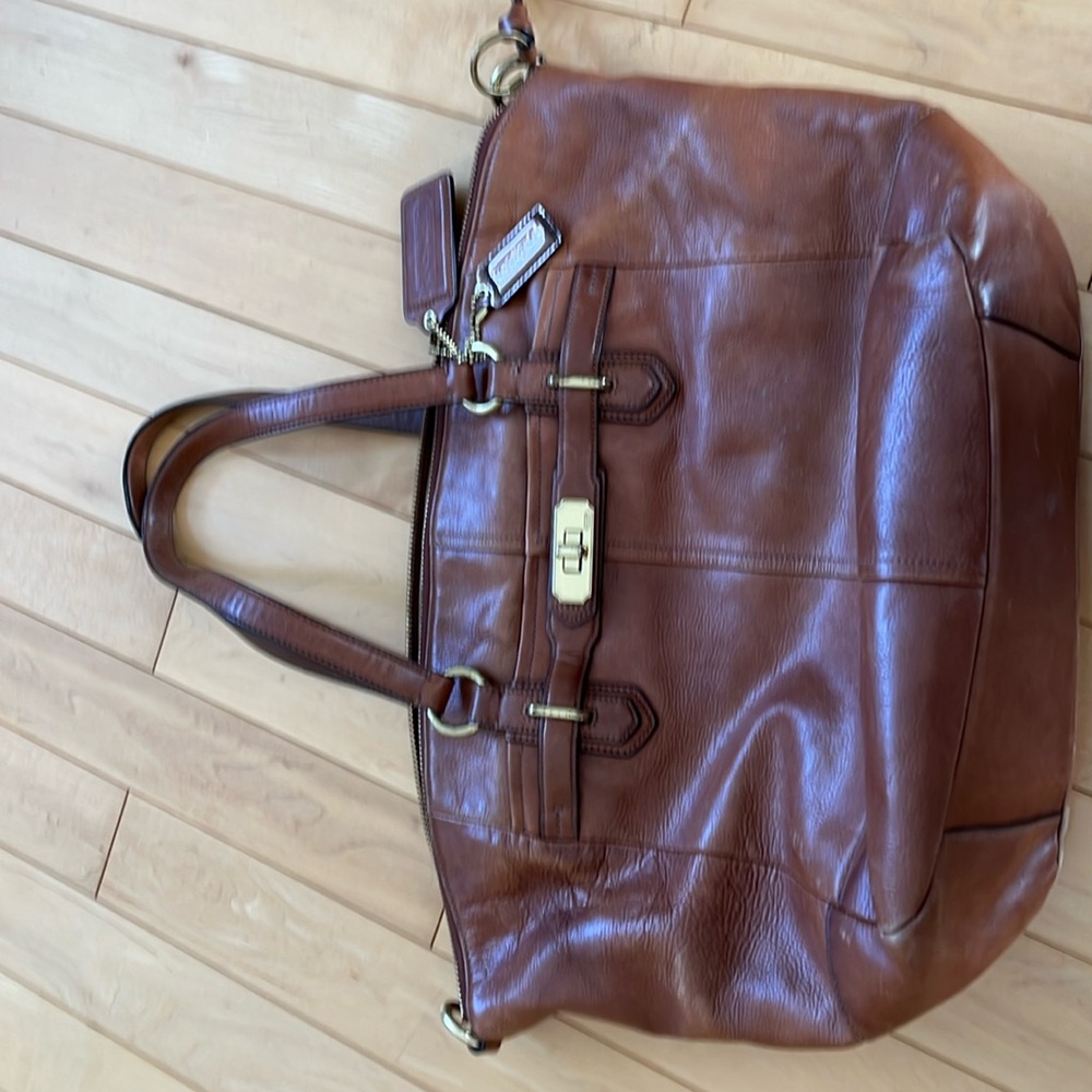 Coach Brown Leather Shoulder Bag with Gold Hardware